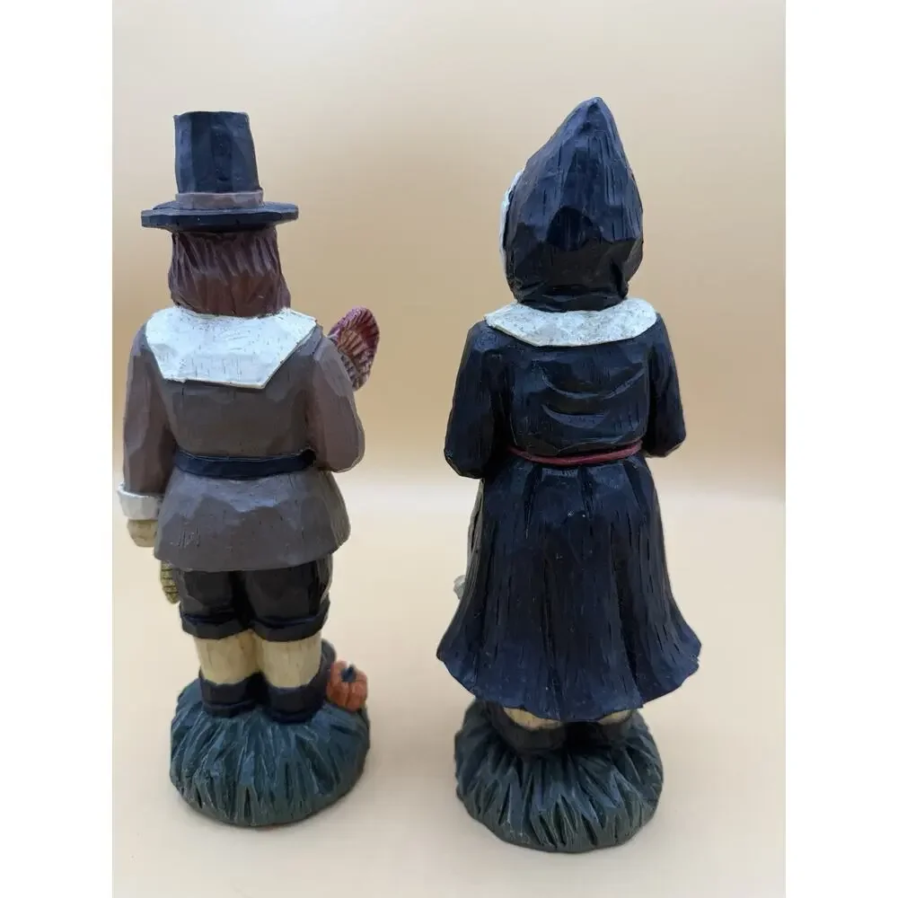 Vintage Pilgrim Puritan Thanksgiving Figurines Set 8” Resin Harvest Decor